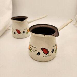 Vintage Enamelware Turkish Coffee Pots Garden Design Set Of 2 Made in Slovenia